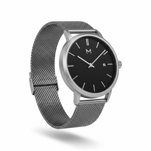 Sleek Black Dial Watch with Milanese Strap - Silver Casing